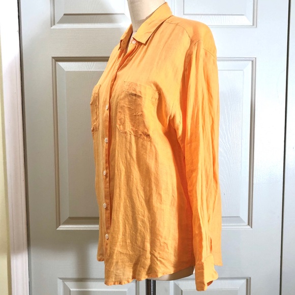 Gap 💯 Linen Button Down Shirt Orange Size S - Picture 3 of 5